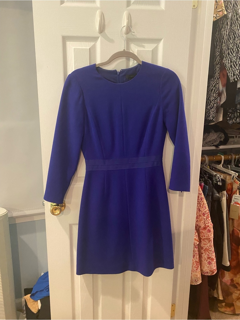 J. Crew cobalt blue long sleeve midi sheath dress